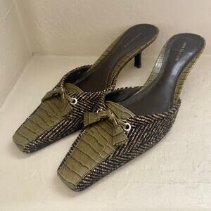 VTG Ann Taylor Kitten Heels Womens Sz 9 Alligator Tweed Square Toe Dark Academia